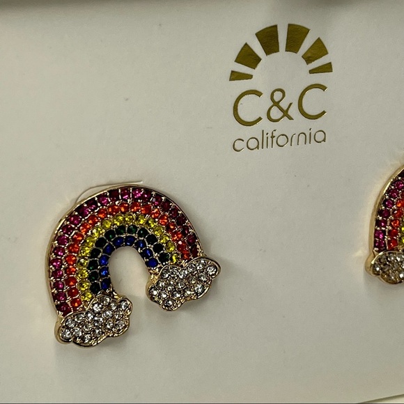 C&C California Butterfly Rainbow Rhinestone Crystal Earrings  Rainbow Rhinestone Pierced Post Earrings Gold C&C California New‎ in Box